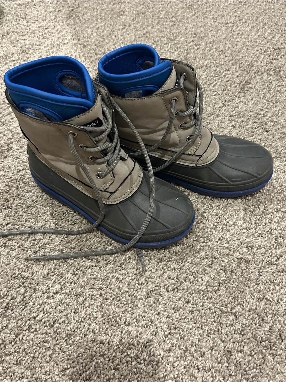 Sperry Kid’s Gray and Blue Lace-Up Waterproof Boots